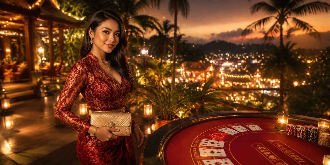 Suasana pasar malam Vietnam dengan meja baccarat dan lampu neon yang semarak