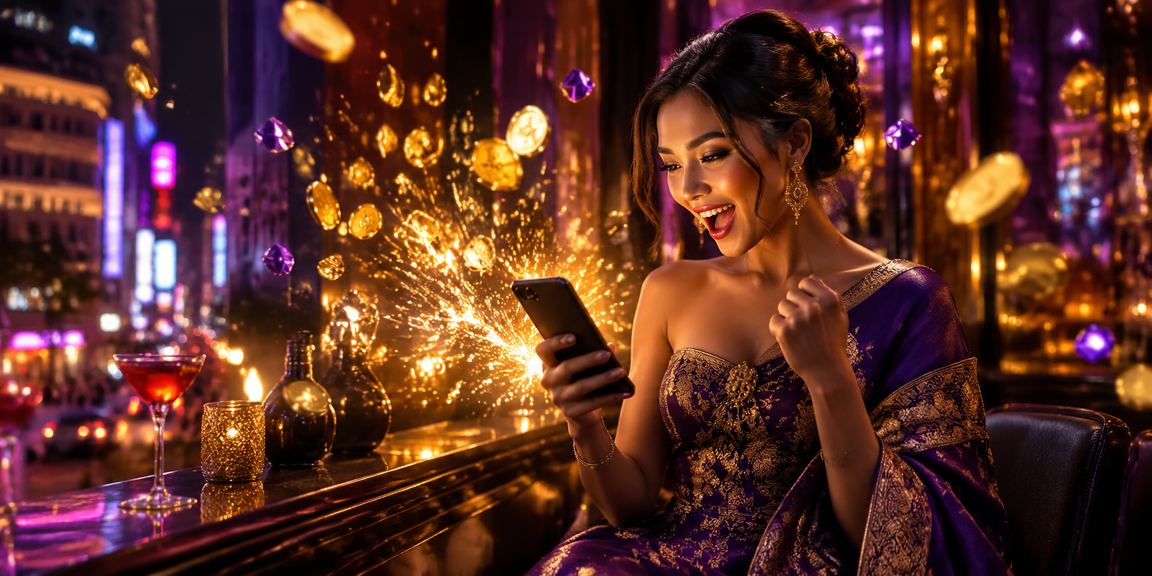 Tampilan kasino neon di layar ponsel pintar dengan antarmuka modern
